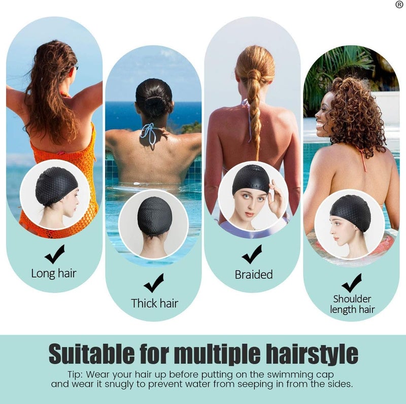 Tripsky Silicone Swim Cap,Comfortable Bathing Cap Ideal for Curly Short Medium Long Hair, Swimming Cap for Women and Men, Shower Caps Keep Hairstyle Unchanged (Black) - Image 4